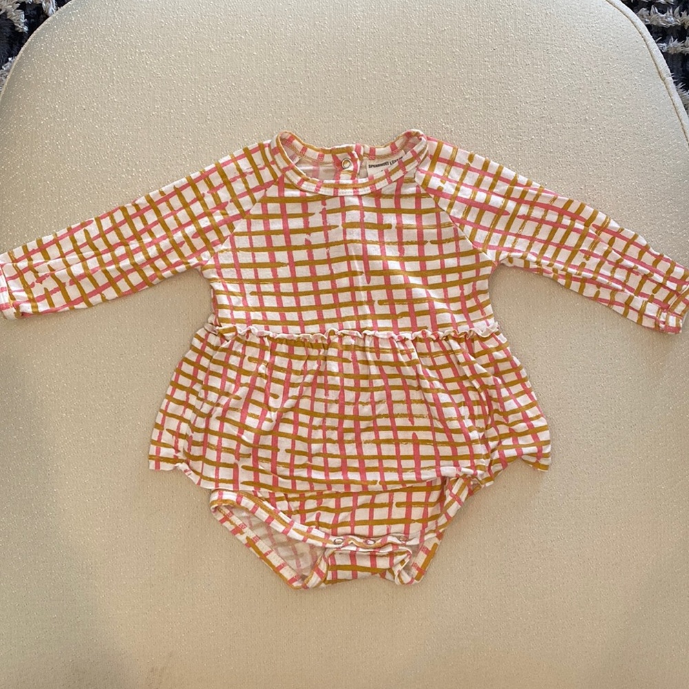 SpearmintLOVE 🖤 Long Sleeve Skirted Bodysuit in Pink Check